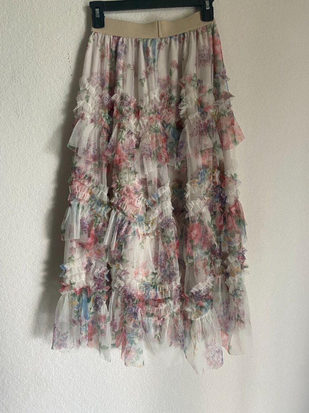 Oak + Fort Watercolor Cottagecore Tiered Mesh Floral Skirt Size Small - Picture 4 of 8